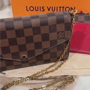 Louis Vuitton Brown Damier Ebene Crossbody Bag with Gold Chain